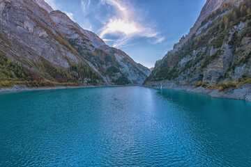 Beautiful mountain lake in Switzerland,autumn day