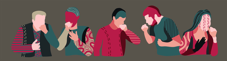vector set of cough people, abstract and flat design
