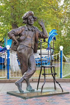 Sculpture of the famous Soviet and Russian clown Oleg Popov in Tyumen, Russia