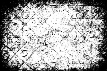 Grunge black and white. Monochrome texture of dirt, chips, and dust. Pattern of black scratches, scuffs on a white background. Abstract ink spot randomly arranged