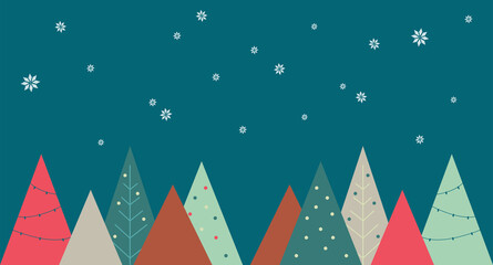 Obraz premium Christmas background with trees and snowflakes