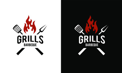 Barbecue logo design. Food or grill template. Vector illustration concept - obrazy, fototapety, plakaty