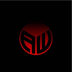 Initial letter A W Modern circle with elegant colored background frame
