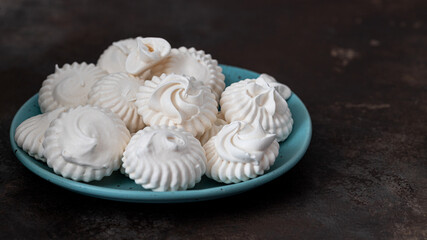French dessert Meringue prepared from whipped with sugar and baked eggs.
