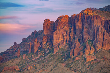 Landscape at sunset of the Superstition Mountains, Arizona, USA