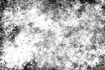 Grunge black and white. Monochrome texture of dirt, chips, and dust. Pattern of black scratches, scuffs on a white background. Abstract ink spot randomly arranged