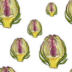 Image of an artichoke in section. Hand-drawn seamless pattern. Digital sketch of a vegetable