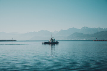 boat in the sea ready to leave the bay, Bejaia, Algeria