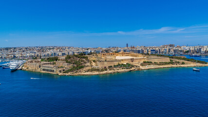 Marsamxett harbour with Fort Manoel and the  Lazzaretto quarantine facility located on Manoel Island in Gzira, Malta.