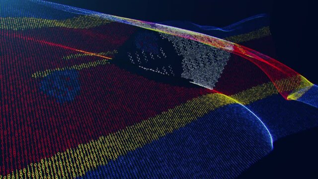 3d render. Eswatini digital flag with binary code texture flies in the wind. Seamless loop.