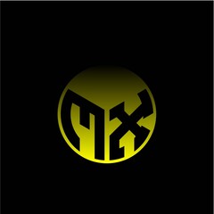 Initial letter M X Modern circle with elegant colored background frame