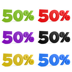 50 percent off various colors.3D Illustration