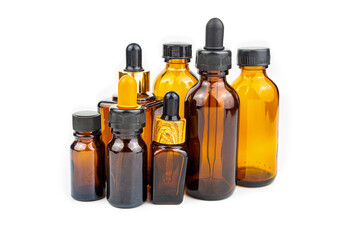 brown medicine glass bottle Many size  with dropper isolated on white background is used for cosmetic skin care product ,containing products and medical supplies.clipping path