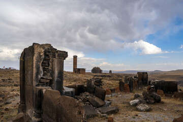Panoramic views of Ani, an important Armenian city, one of the largest in its time, now a World Heritage Site in modern Turkey close to the border of Armenia.