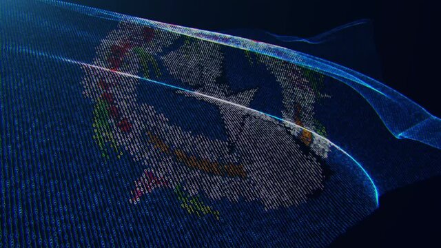 3d render. Northern Mariana Islands digital flag with binary code texture flies in the wind. Seamless loop.
