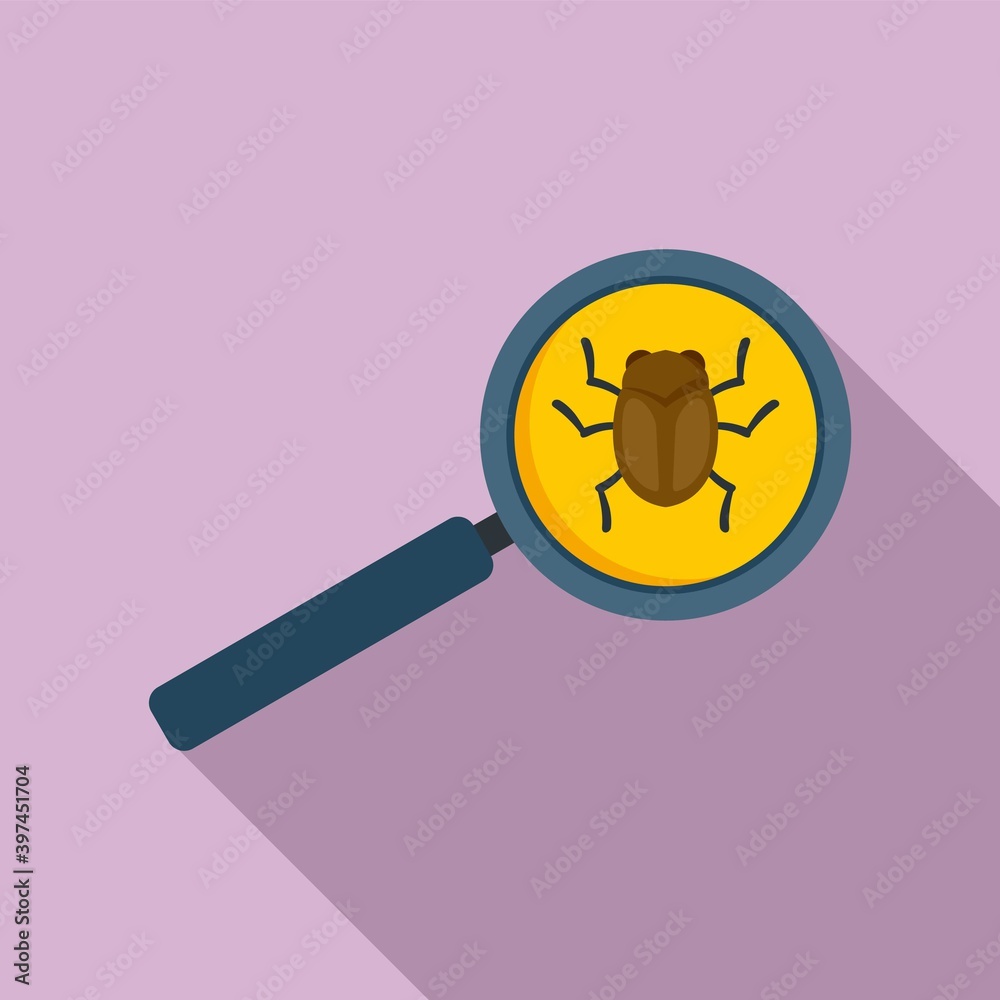 Poster search software bug icon. flat illustration of search software bug vector icon for web design