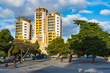 Fototapeta na wymiar An apartment block in Paola, Malta.