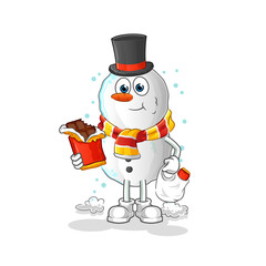 Snowman eat chocolate mascot. cartoon vector