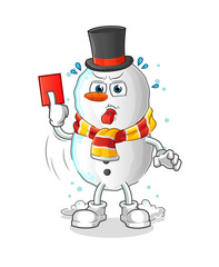 Snowman referee with red card illustration. character vector