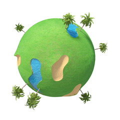 Green planet on white background 3d illustration