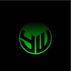 Initial letter Y W Modern circle with elegant colored background frame