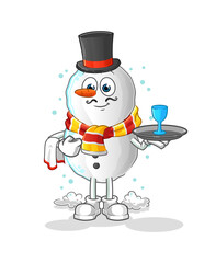 Snowman waiter cartoon. cartoon mascot vector