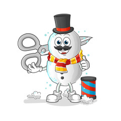 Snowman barber cartoon. cartoon mascot vector