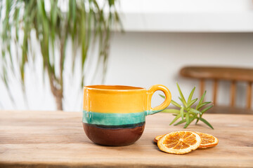 hand made ceramic coffee cup on the table