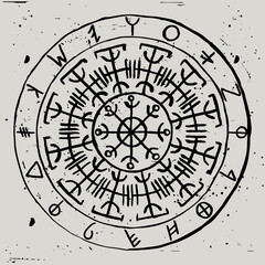 Vector Galdrastafir. Ancient protective symbol with Phoenician runes in a circle