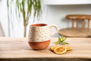 cup of coffee on wooden table