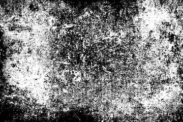 Obraz premium Grunge black and white. Monochrome texture of dirt, chips, and dust. Pattern of black scratches, scuffs on a white background. Abstract ink spot randomly arranged