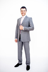 A man in a classic suit. Studio photo on a white background. Snapshot as for a catalog.