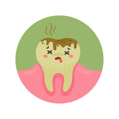 Cartoon teeth and gums with tooth decay and oral odors Dental treatment concept
