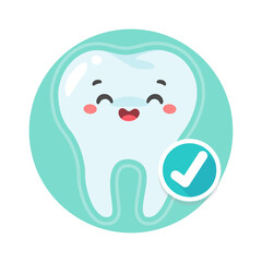 Vector cartoon white strong teeth with armor that protects against cavities