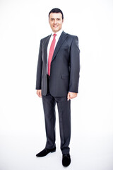 A man in a classic suit. Studio photo on a white background. Snapshot as for a catalog.