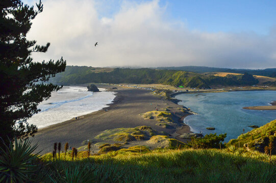 Incredible city with natural beauty in the pacific ocean, with mouth of the Bio Bio river in Concepcion, Chile