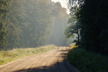 endless beautiful country gravel road in perspective
