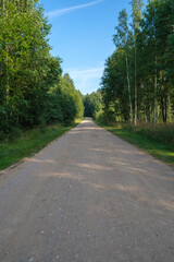 endless beautiful country gravel road in perspective