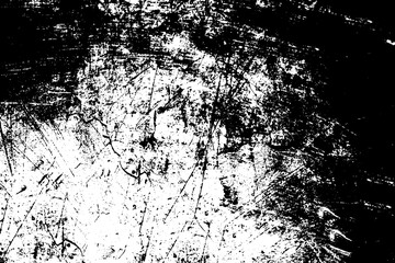 Grunge black and white. Monochrome texture of dirt, chips, and dust. Pattern of black scratches, scuffs on a white background. Abstract ink spot randomly arranged