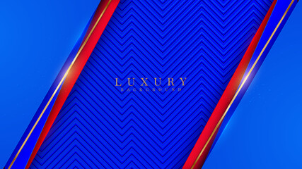 Luxury abstract background blue and red overlap with golden lines sparkle geometric shapes. Illustration from vector about modern template design for a elegant feeling.