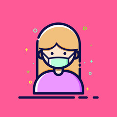 icon vector of woman wearing mask. woman wearing mask clip art. woman wearing mask illustration.