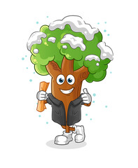 winter tree graduation vector. cartoon character