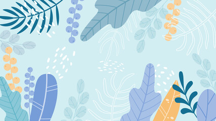 Vector illustration in simple flat style with copy space for text - background with plants and leaves.