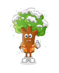 winter tree go on vacation character. cartoon mascot vector