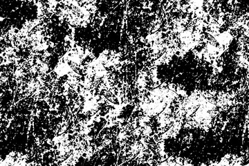 Grunge black and white. Monochrome texture of dirt, chips, and dust. Pattern of black scratches, scuffs on a white background. Abstract ink spot randomly arranged
