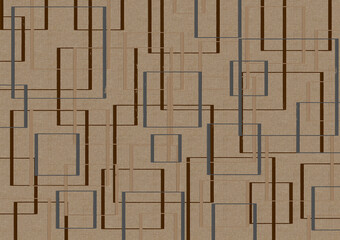 麻の布に書いたレトロな四角形のパターン