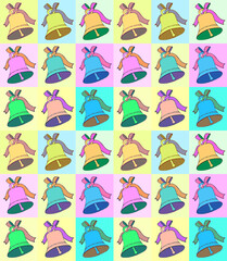 Pattern with holiday bells and ribbon in the vstyle of Pop Art and Andy Warhol for holiday in the delicate colors