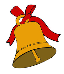 Golden bell with red ribbon