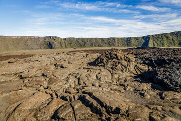 View of the Enclos Fouqué, the most recent caldera build by the Piton de la Fournaise, the active...