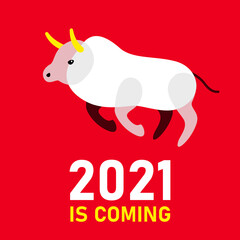 Bull Taurus 2021 Happy New Year, Chinese New Year red background vector EPS 10